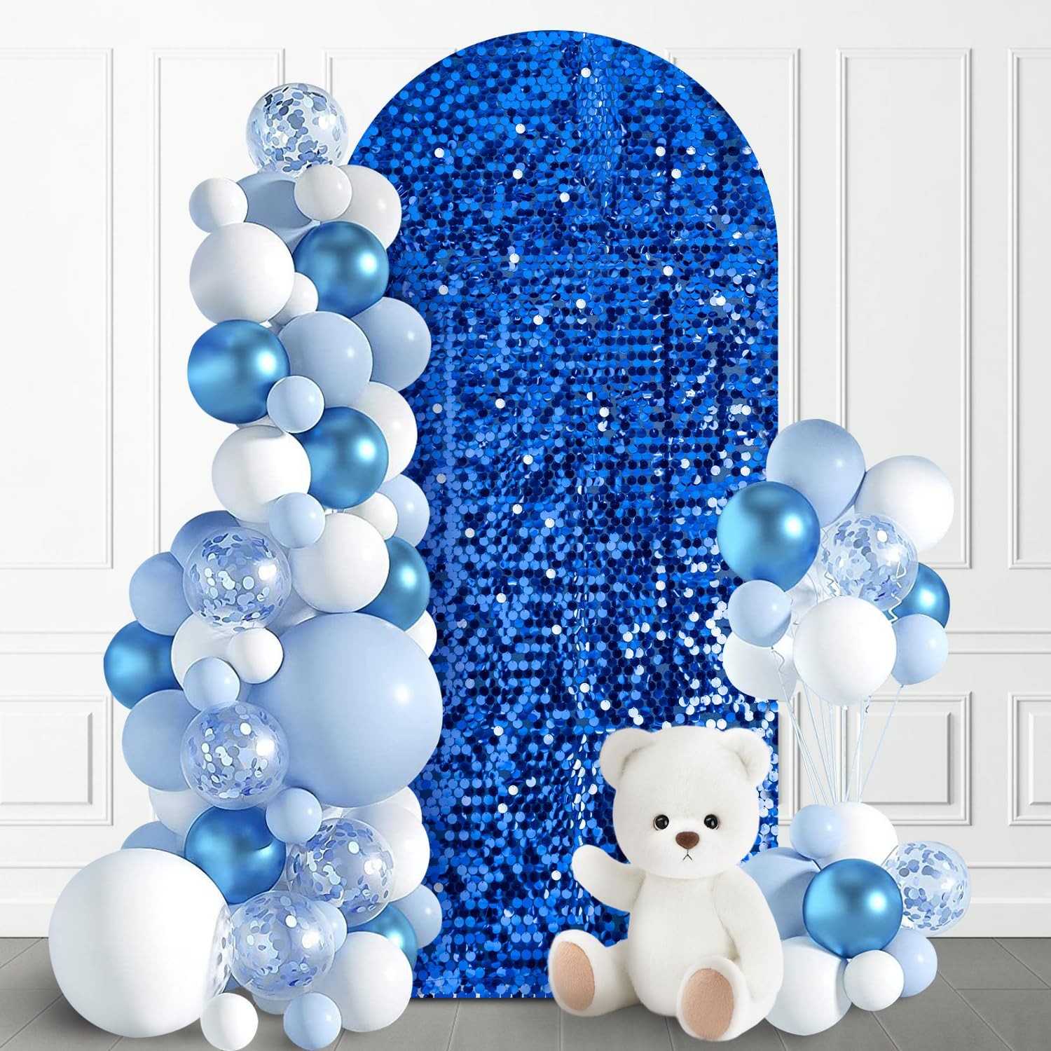 7.2 FT Bling Arch Backdrop Cover, Royal Blue Sequin Wedding Arch Stand Cover,…