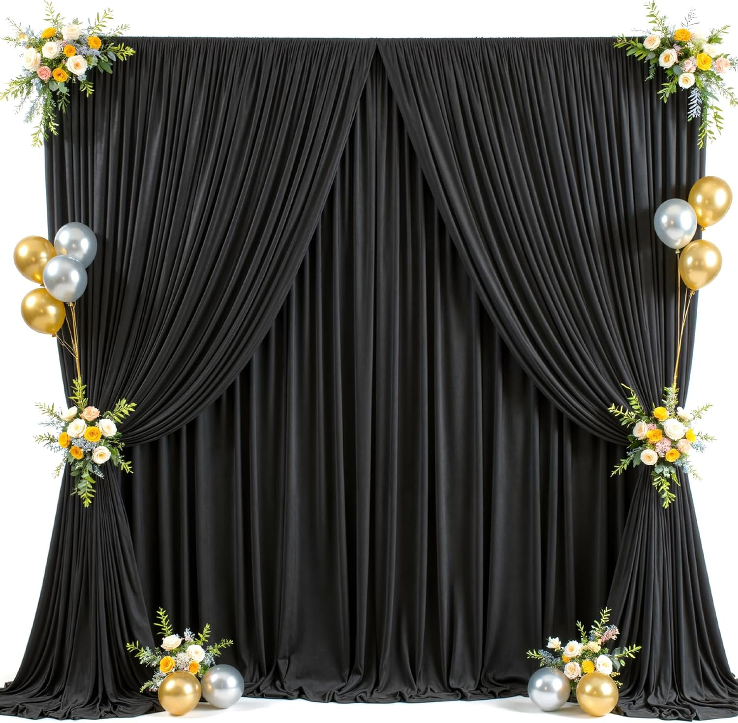 40X10Ft Black Photo Backdrop Curtains for Parties Birthday Wrinkle Free Polyeste
