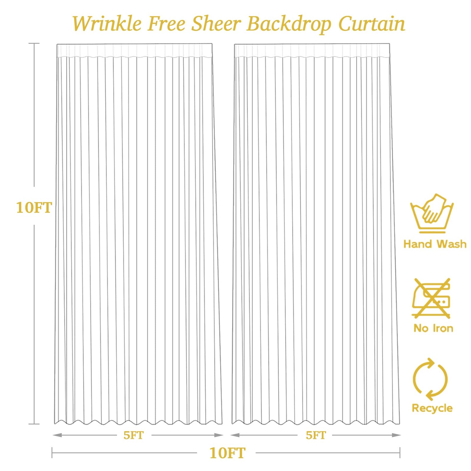 10ft x White Sheer Tulle Backdrop Curtains x 10ft,