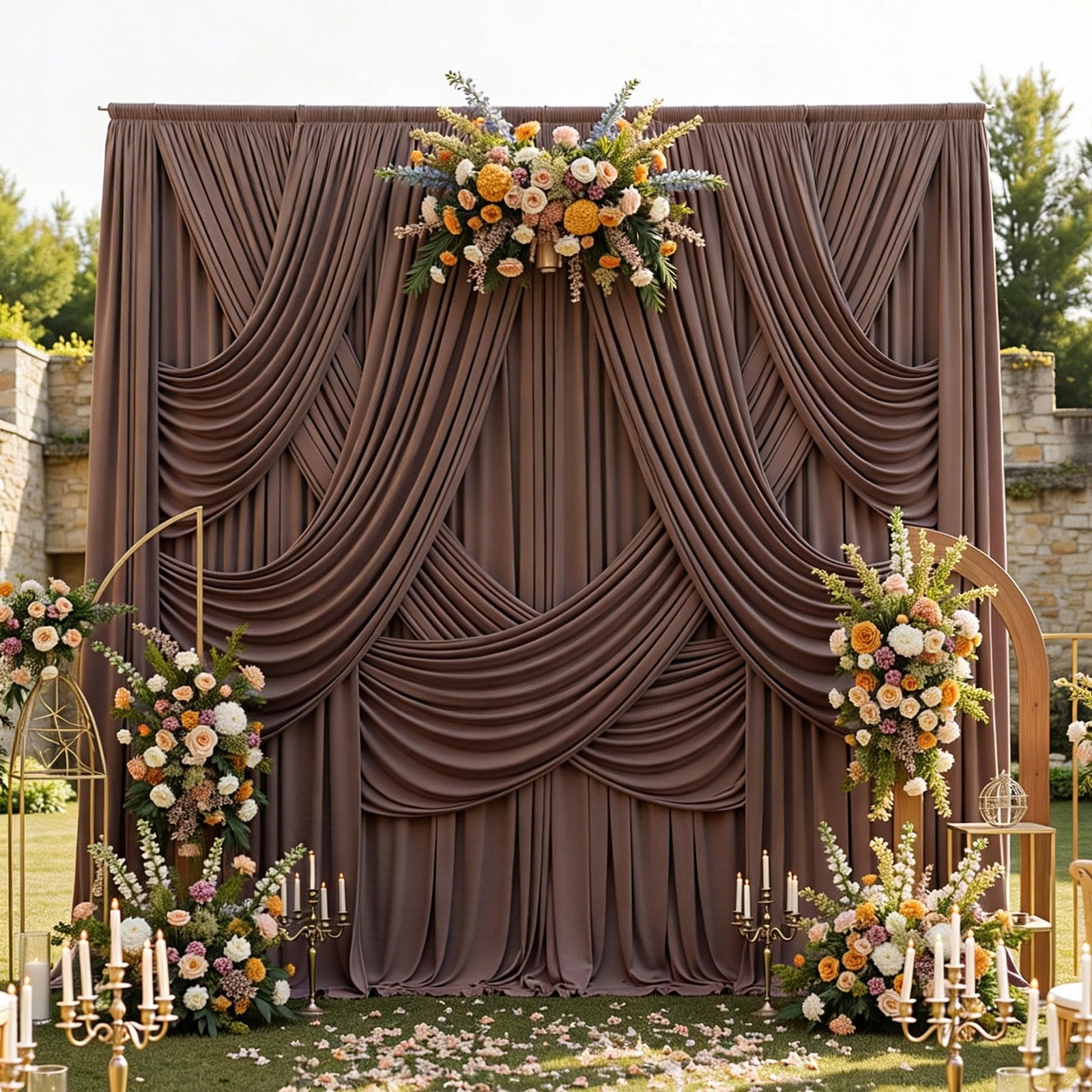 2 PCS 10×12 FT Brown Backdrop Curtains Wrinkle Free Polyester Photography Drapes