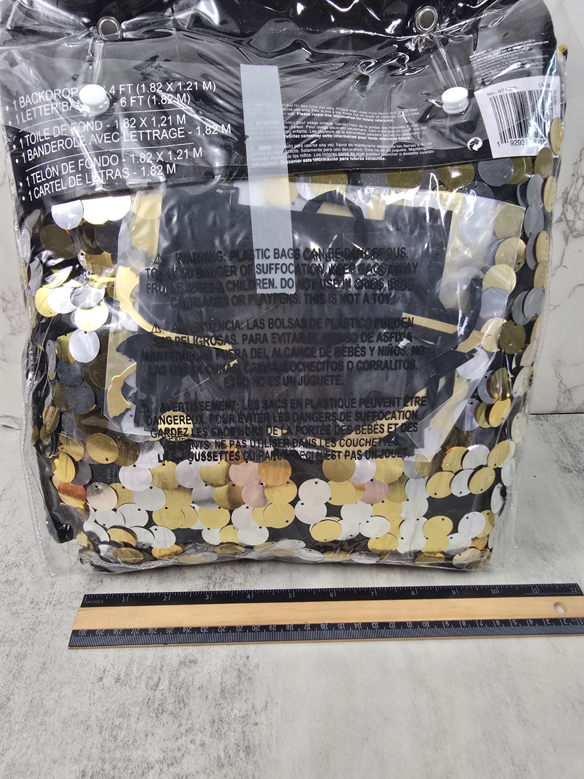 Amscan Gold Silver 6×4 Sequin Backdrop Black Congrats Graduation Party New Year