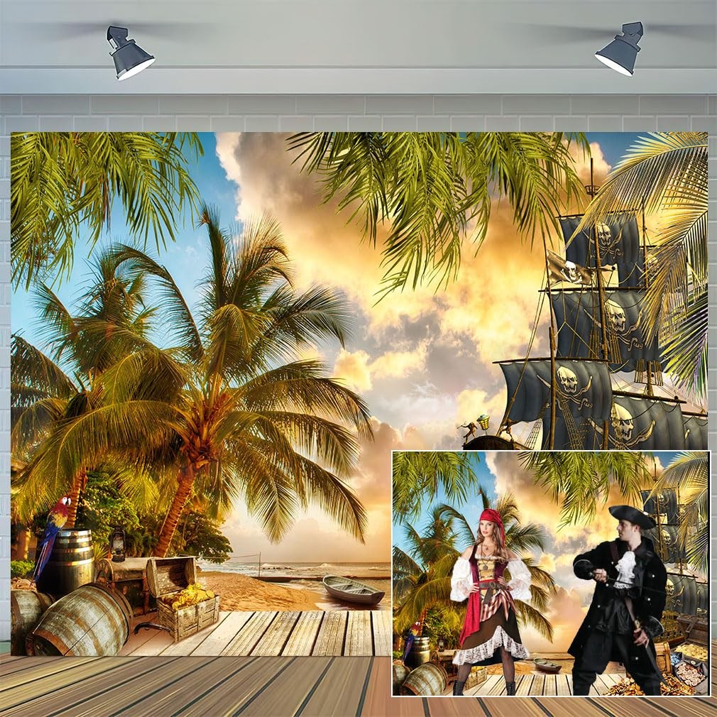 10X8ft Pirate Theme Photo Backdrop Photography Background, 10X8FT, Green-01