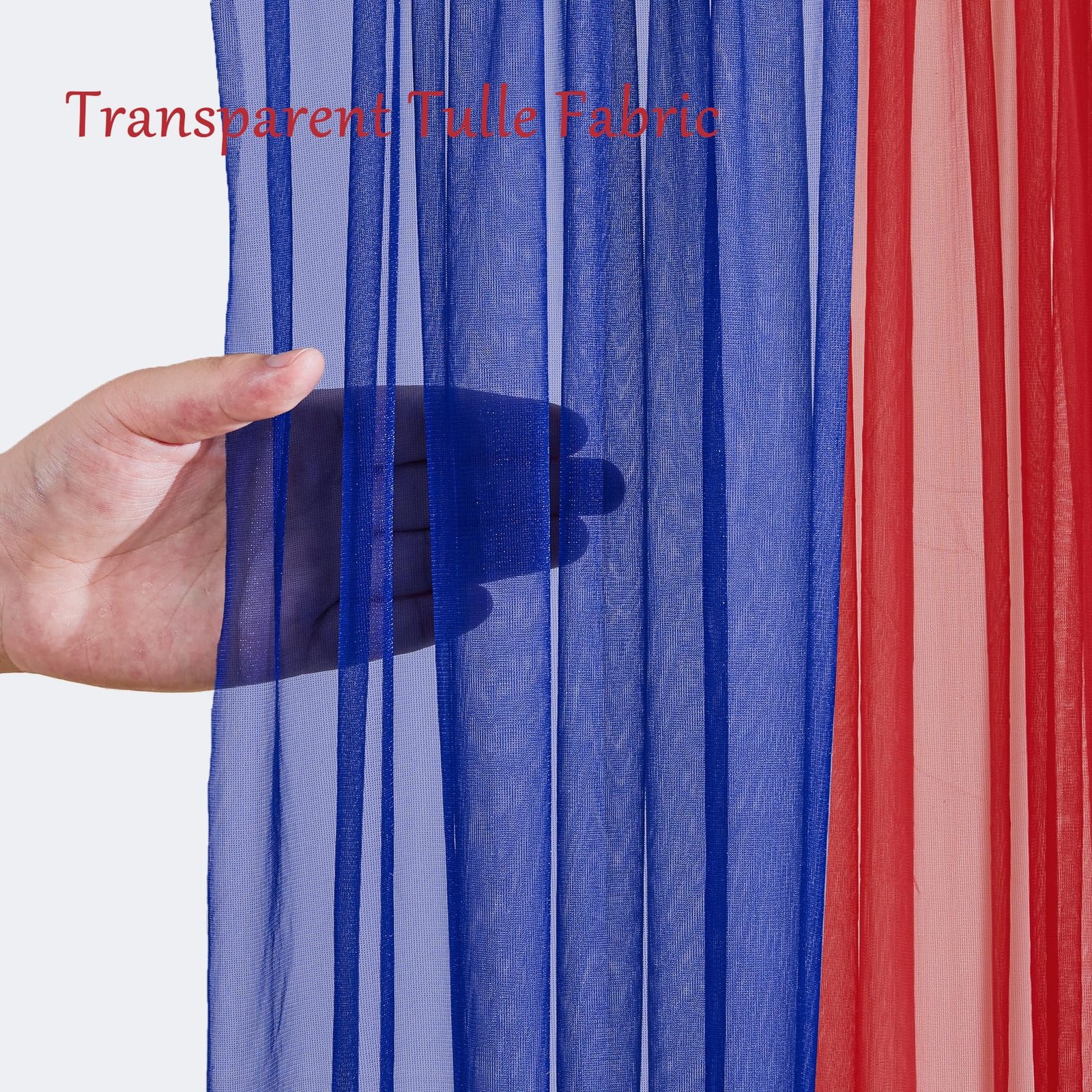 10x10ft Royal Blue Red Tulle Backdrop Curtain with Lights String for Parites,…