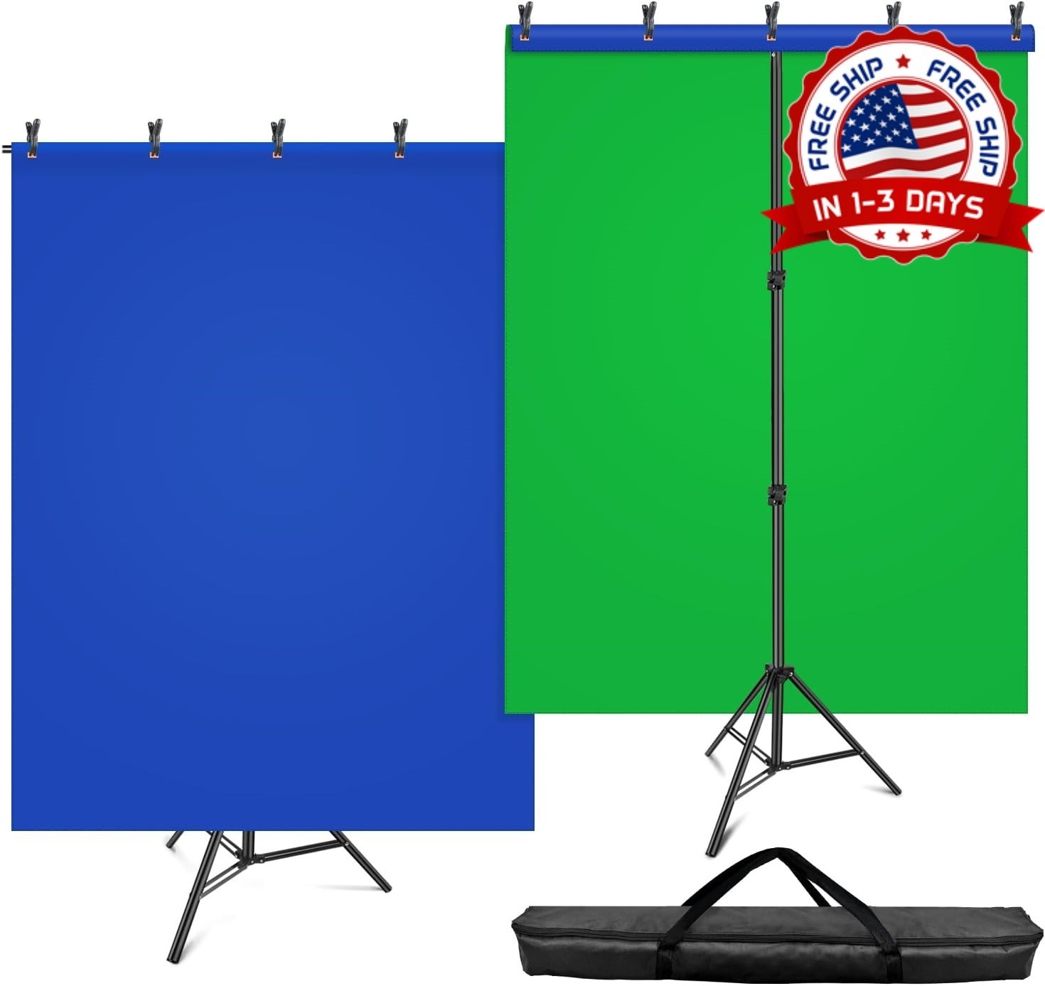 Fondo Azul Verde 2en1 7x5Ft con Soporte Reversible para Foto Video Streaming
