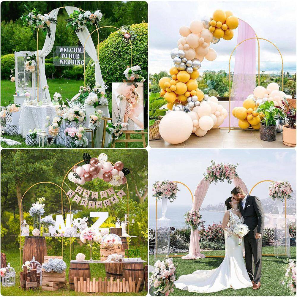 Metal Arch Backdrop Stand Set Gold (7.2 Ft.+6 Ft.) with Cover for Wedding Birthd