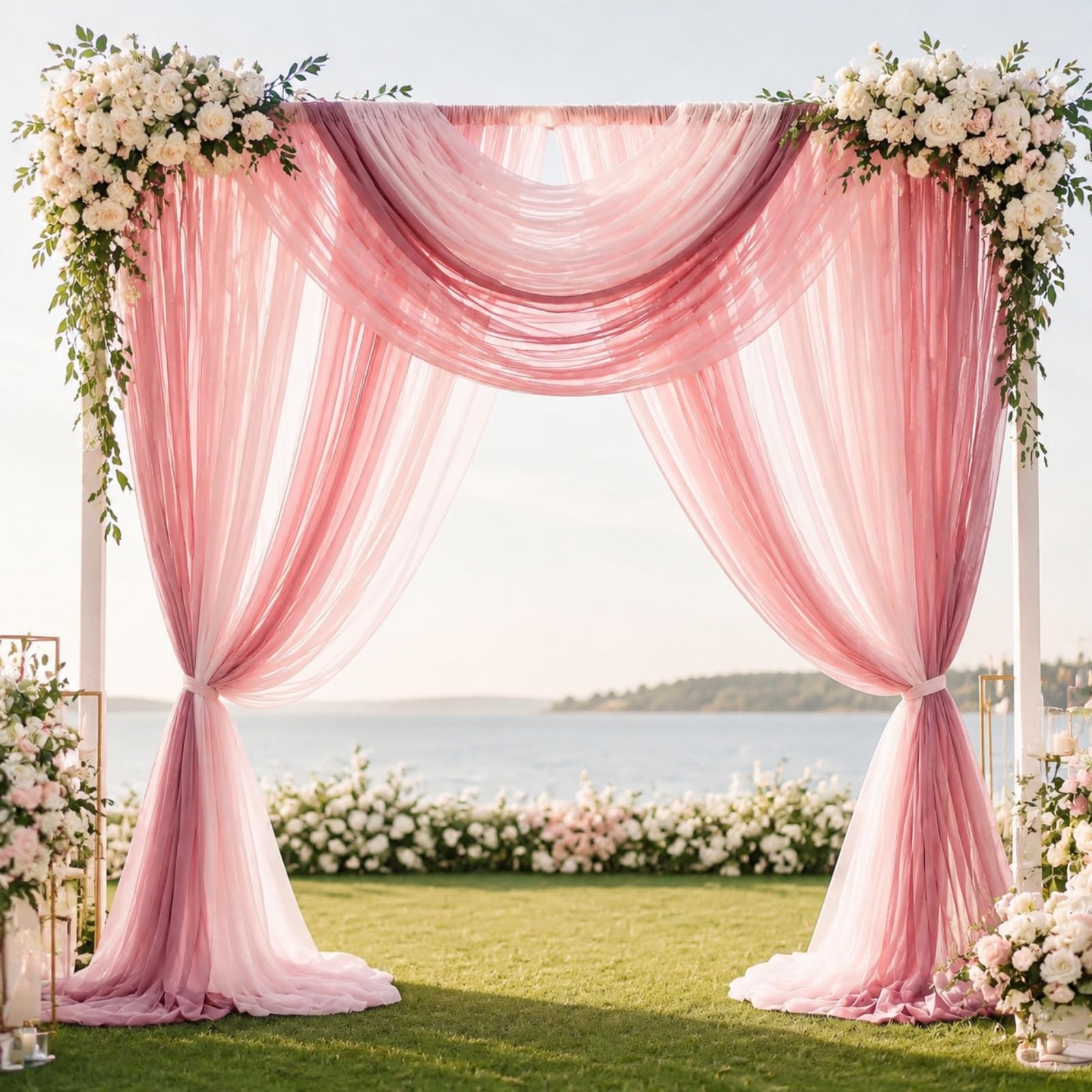 8 PCS 12×10 FT Dusty Rose Pink Chiffon Backdrop Curtains Wedding Party Photo