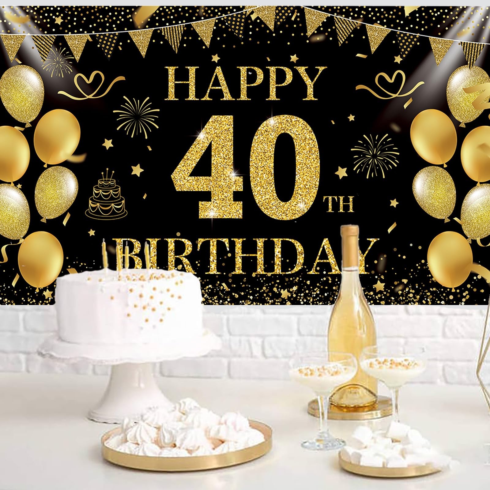 SMENGGIL Black Gold 40th Happy Birthday 72.8 inches x 43.3 inches,