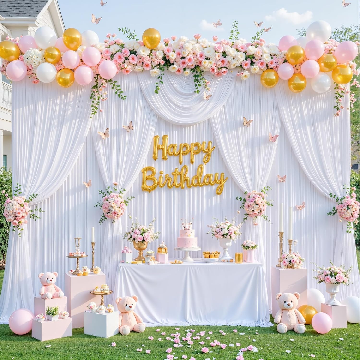 Satin White Backdrop Curtains 10ft x 7ft