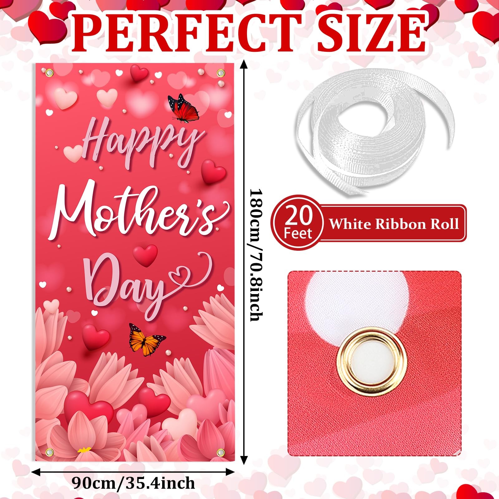 Happy Mother’s Day Door Cover Pink Heart Flowers Mom Gifts for Indoor Decoration