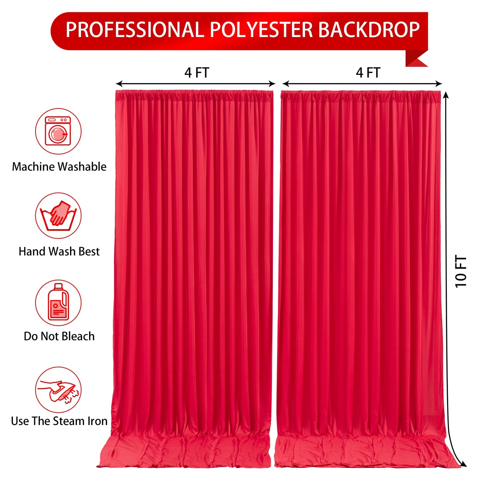 Red Backdrop Curtains 8x10ft 2 Panels Wrinkle Free Photo Background Drapes