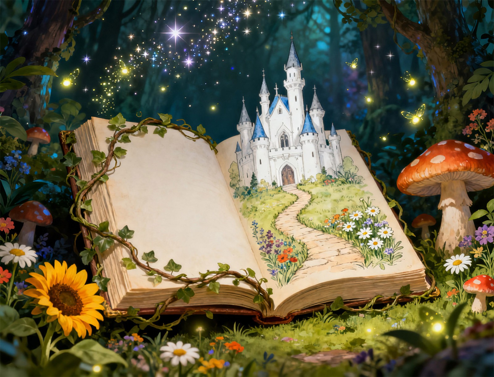 10x8ft Fairy Tale Books Mushroom Forest Castle Photo Background Studio Props