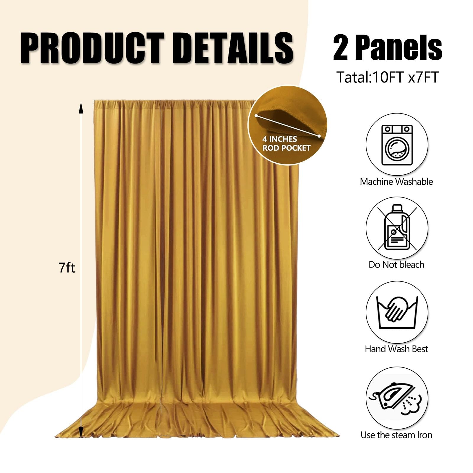10ft x 7ft Gold Backdrop Curtains for Parties Fabric Satin Background Curtain…