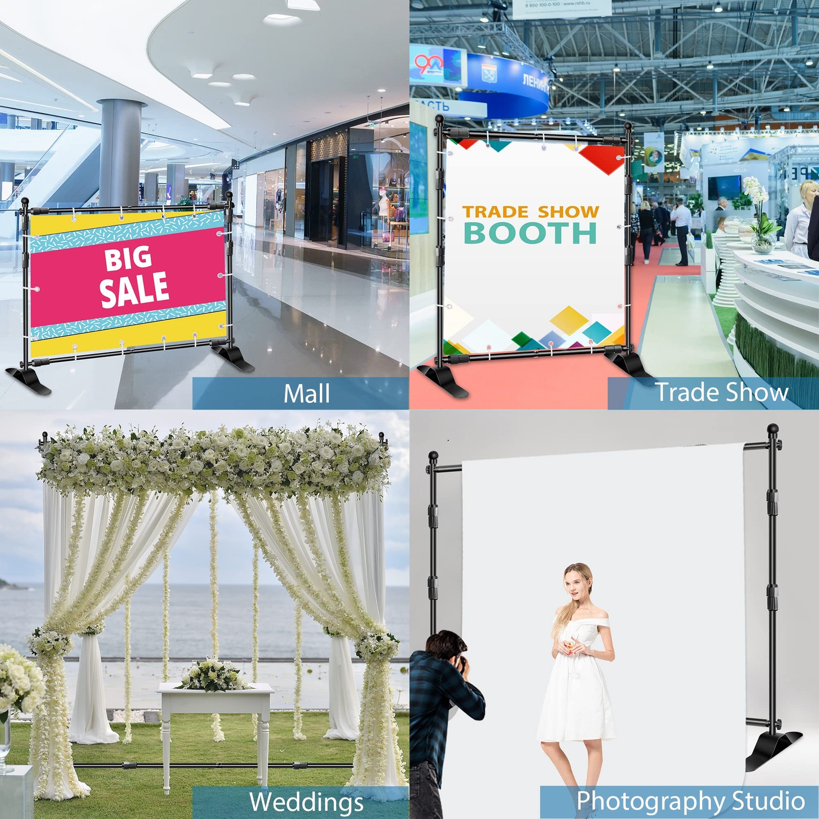 Backdrop Banner Stand, 10x8ft Heavy Duty Display Frame, Adjustable Metal Tele…