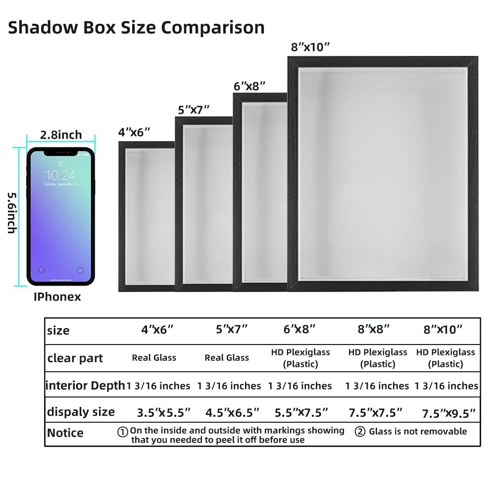 Shadow Box Frame 6×8 with HD Plexiglass, Black 6×8,