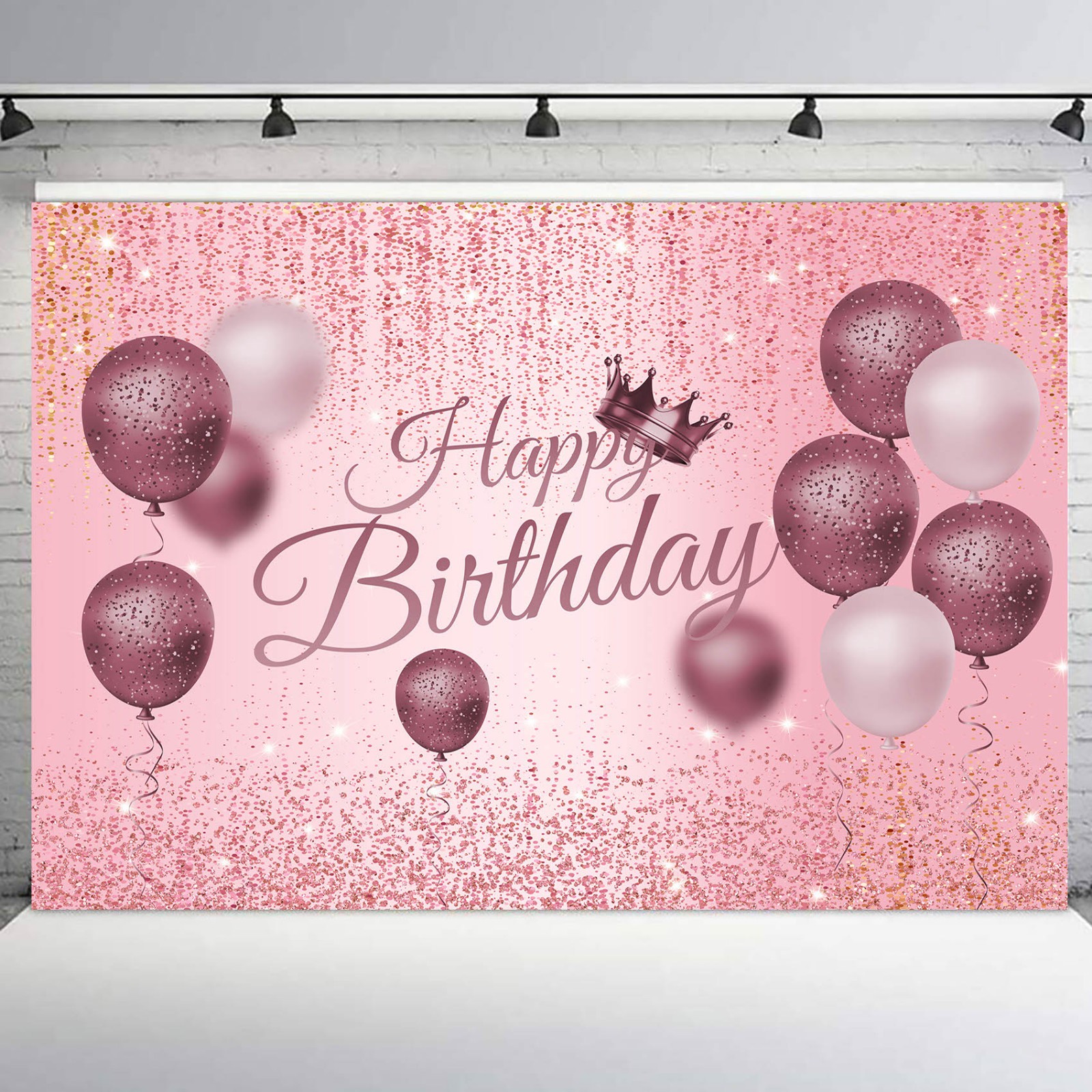10x8ft Gold Pink Balloon Happy Birthday Backdrop Photo Background Banner Party