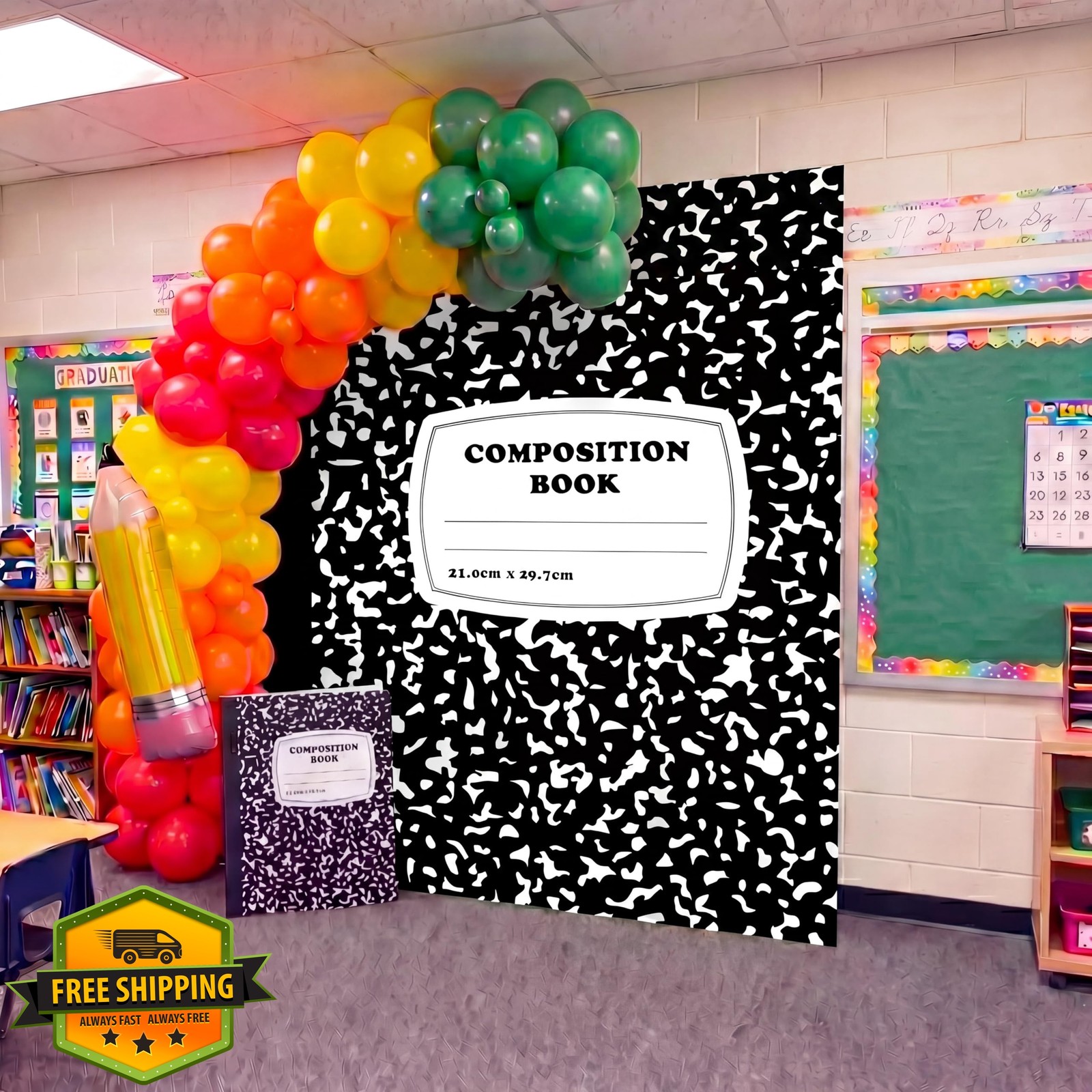 Hahafelt 6.6×4.4ft Backdrop Composition Notebook Classroom Decor