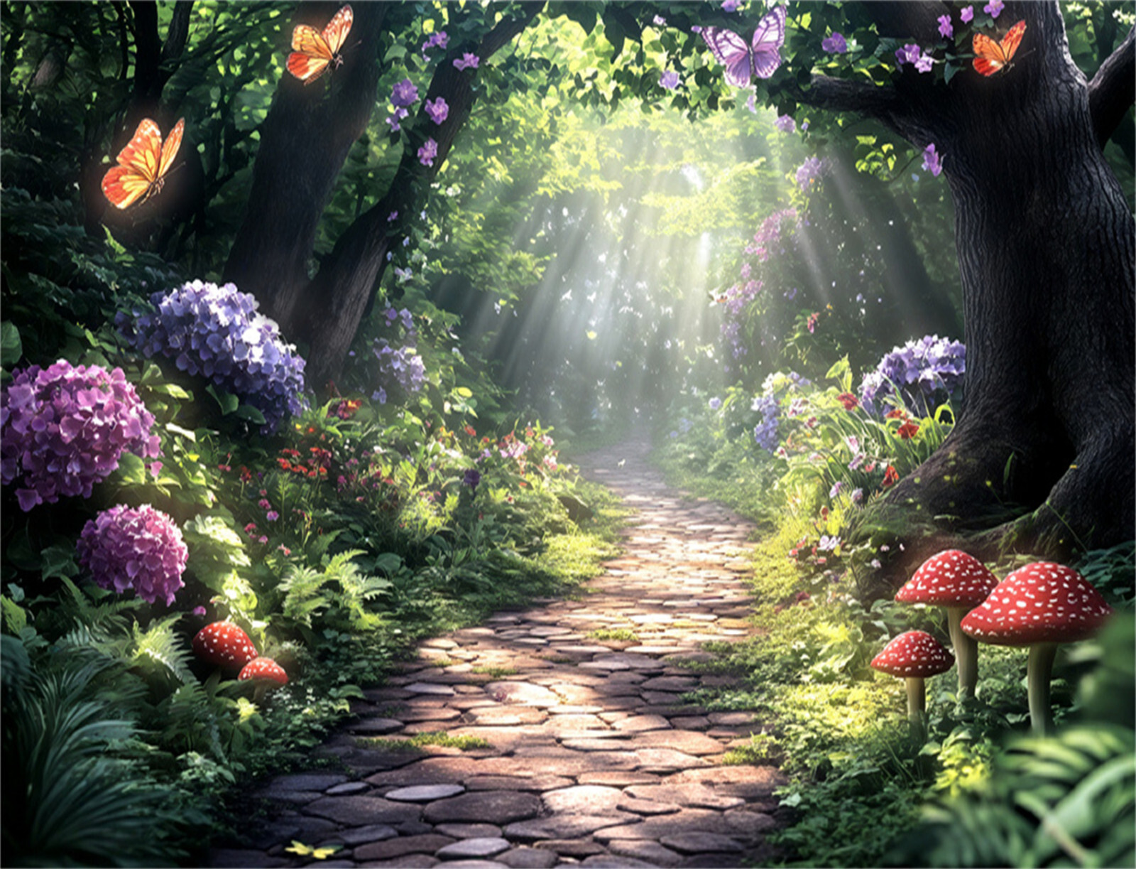10x8ft Purple Floral Sunshine Through Fairy Forest Photo Background Studio Props
