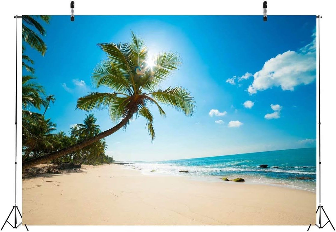 7X5Ft Fabric Tropical Beach Backdrop Background Summer Seaside Sand Beach Palm T