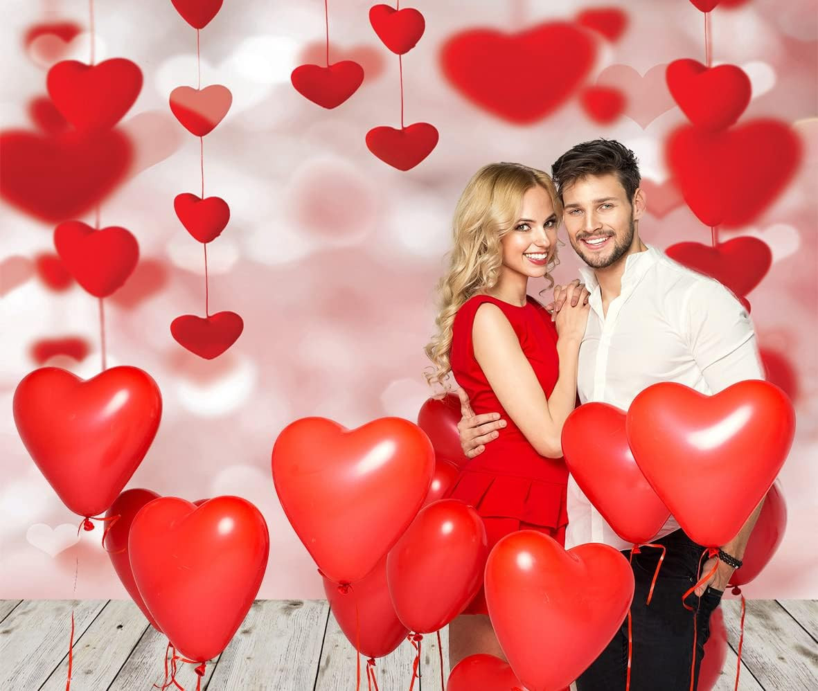WOLADA Valentine Photography Backdrop – Red Heart Bokeh & Rustic Wood Photo Back