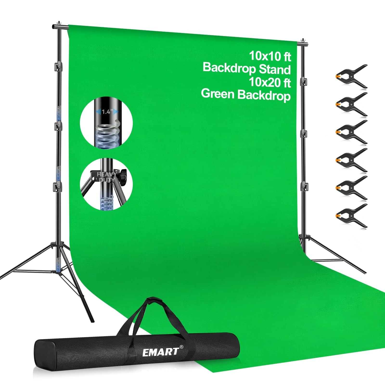EMART 10 x 10ft Green Screen Backdrop 10*10ft Stand/10*20ft Backdrop,
