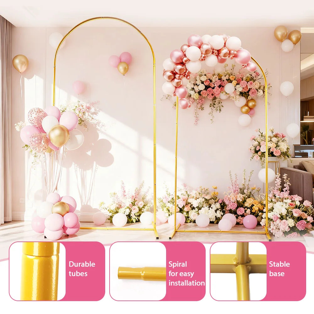 2Set of Wedding Arch Backdrop Stand(4X7.2Ft+2.6Ft), Gold Metal Arch Backdrop Sta
