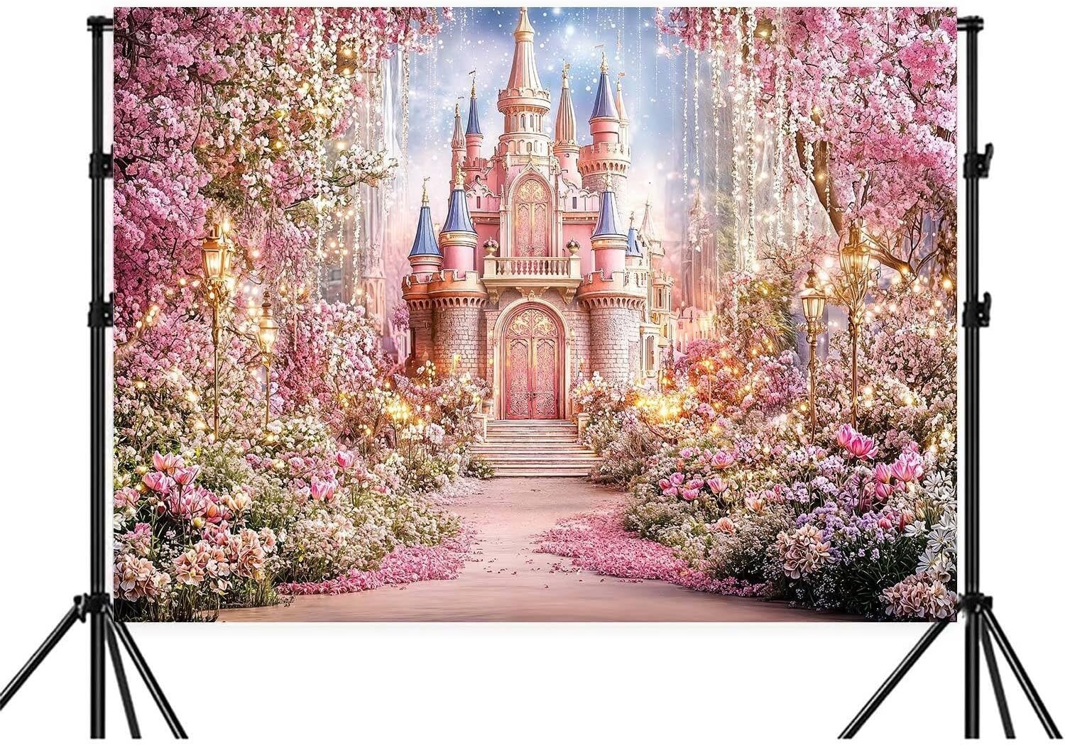 10x8ft Princess Castle Photography Backdrop Pink Flowers Floral Fantasy Fairy…