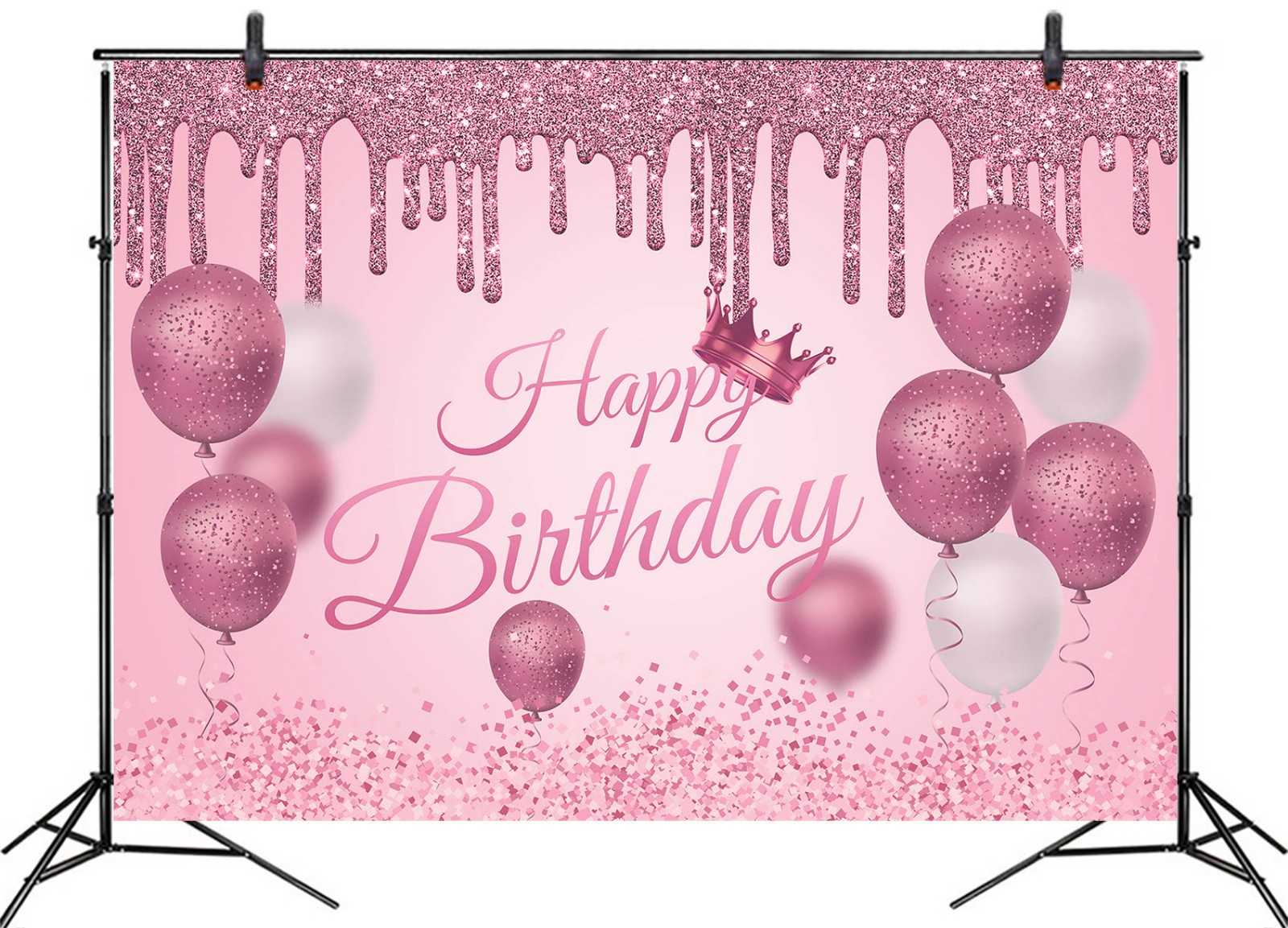 10x8ft Pink Glitter Balloon Happy Birthday Photography Backdrop Photo Background