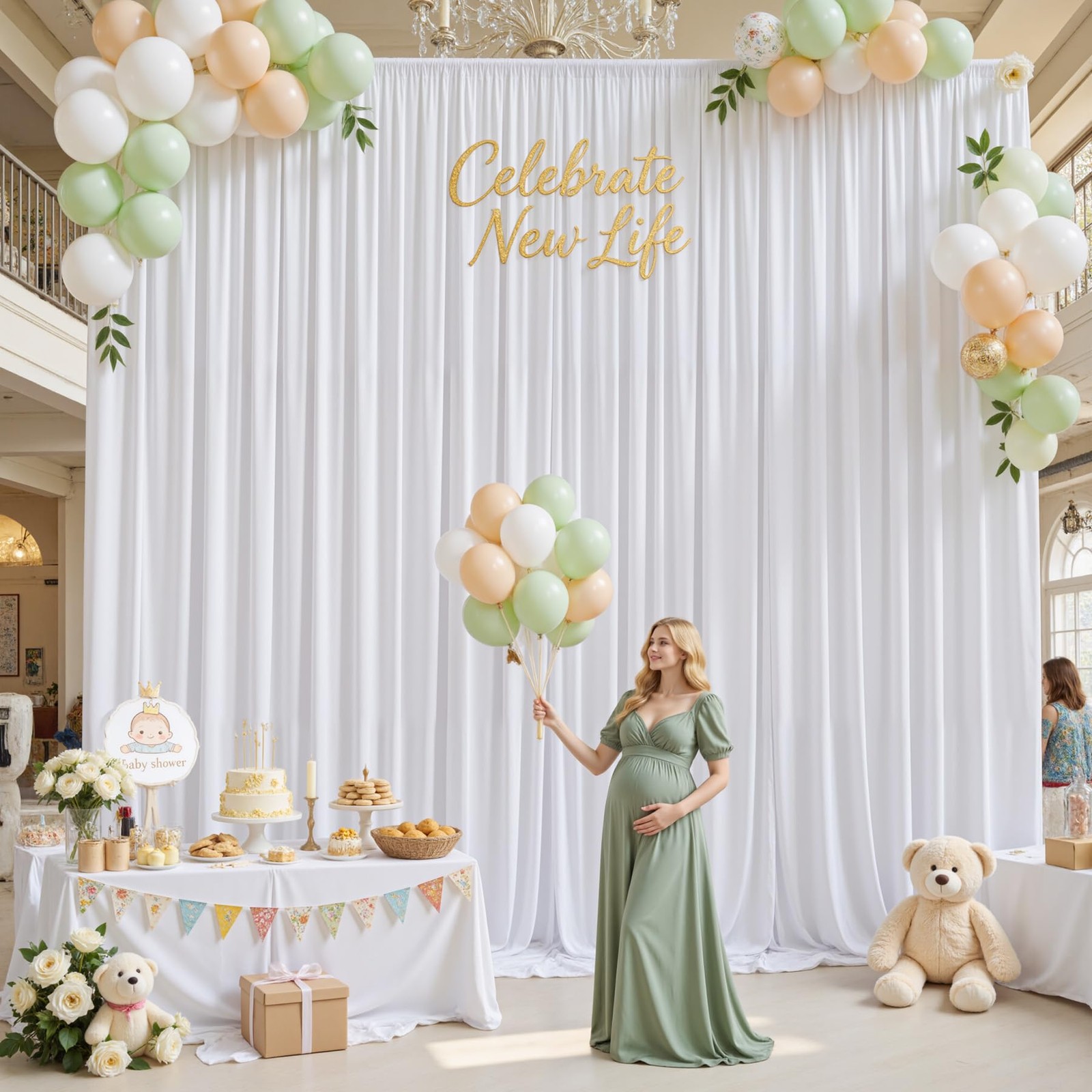 2 Panel Backdrop Curtain 10×14 FT White WrinkleFree Fabric Wedding Party