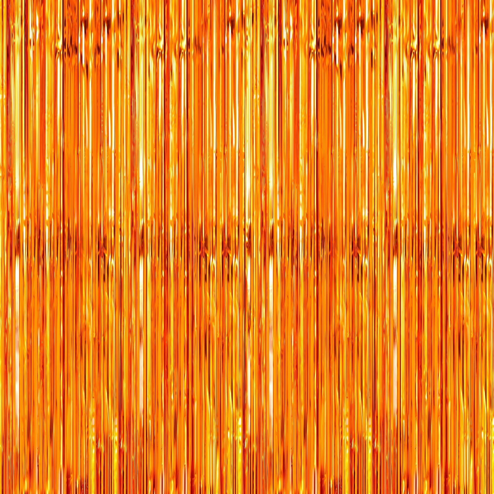 2 PCS Orange Tinsel Foil Fringe Curtain Backdrop Door Streamers Party Decor