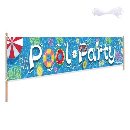 Colorful Birthday Backdrop Banner for Party, Large Photo Pool Party Blue