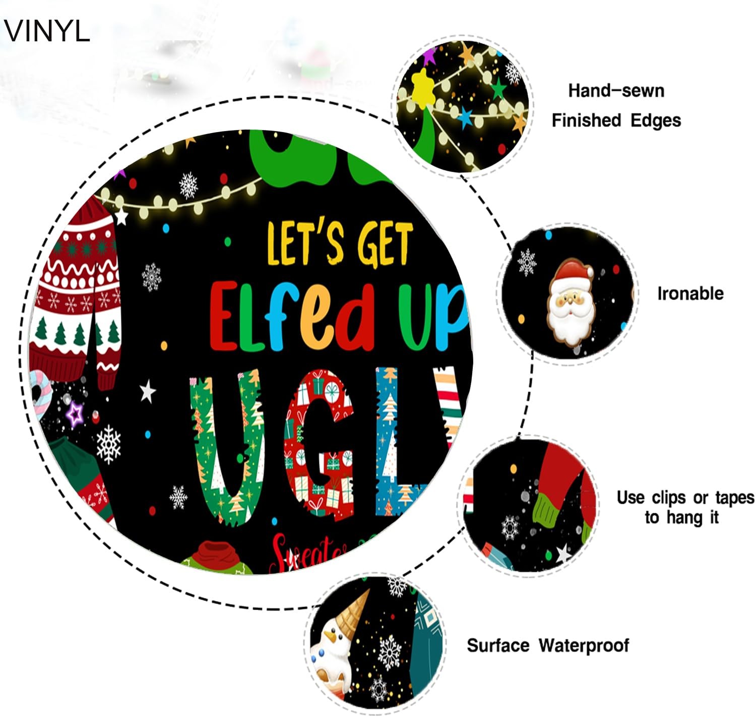 7×5 FT Ugly Sweater Christmas Party Backdrop Elfed Up Winter Holiday Prop