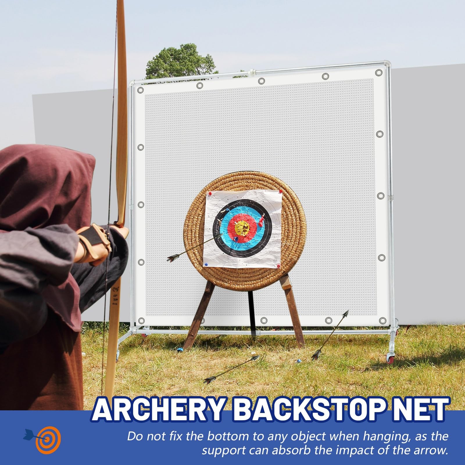 Archery Backstop Stand with Wheels for 5×5 ft Galvanized Steel Netting