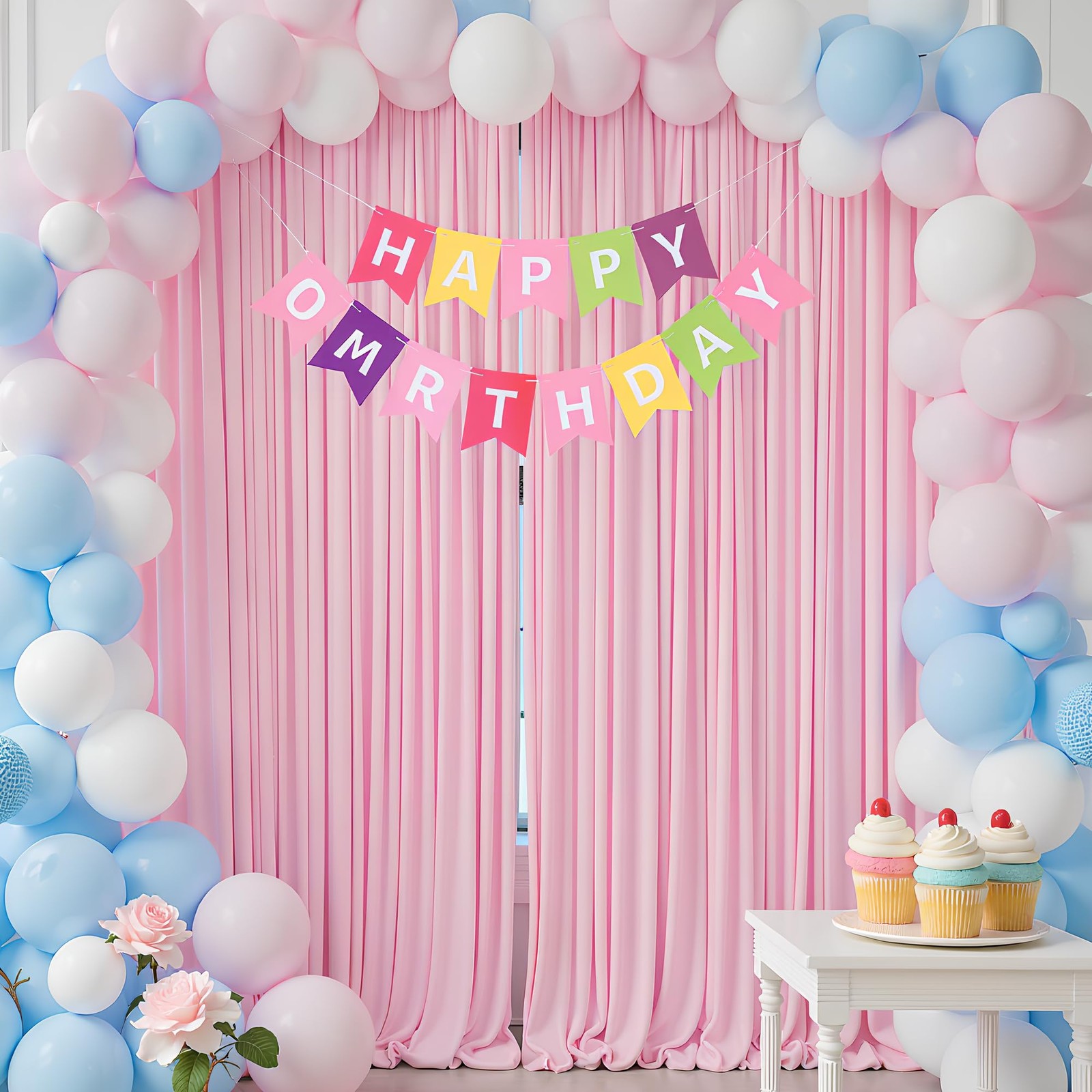 2 Panels 10×8 Ft Pink Backdrop Curtains Polyester Fabric Drapes With Rod Pocket
