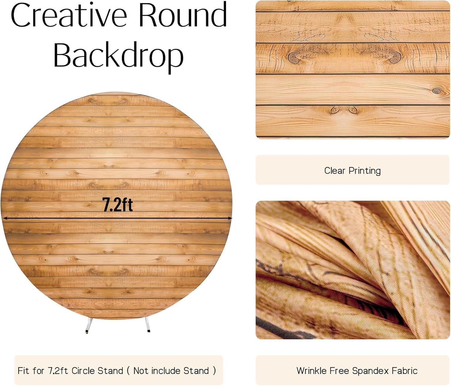 Wood Grain Round Arch Backdrop Cover 7.2ft Wrinkle Free Wedding Party Decor