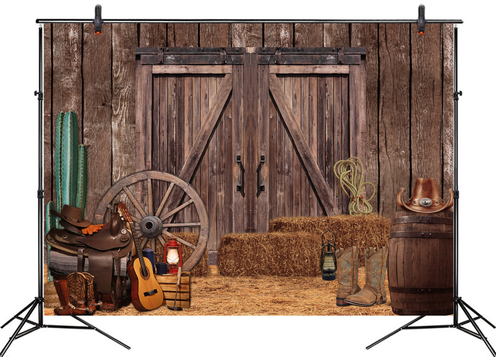 10x8ft Wild Western Cowboys Rustic Wood Barn Door Photo Background Studio Props