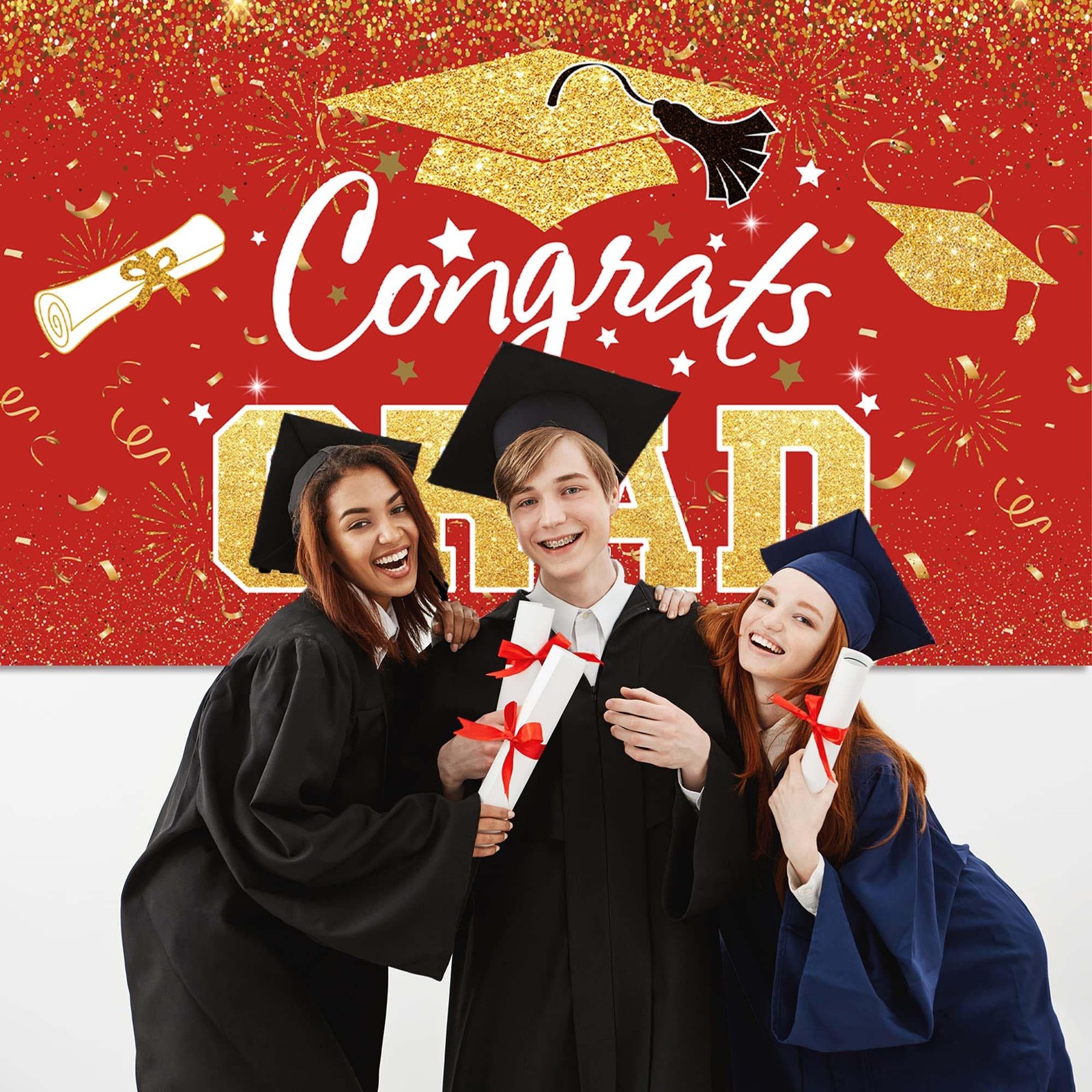 Graduation Party Decorations – Red Gold Congrats Grad Class of 2025 Backdrop …