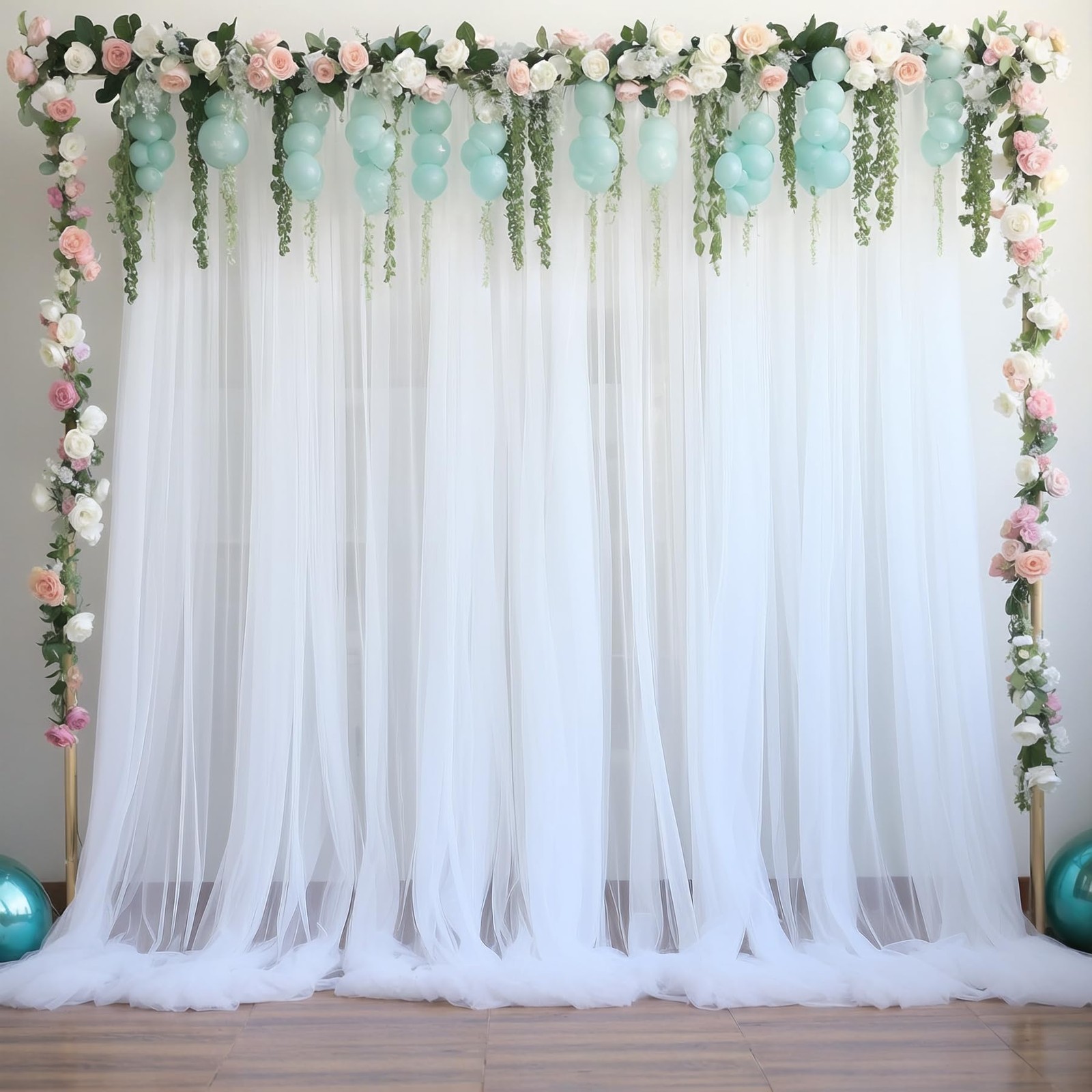 10ft x White Sheer Tulle Backdrop Curtains x 10ft,