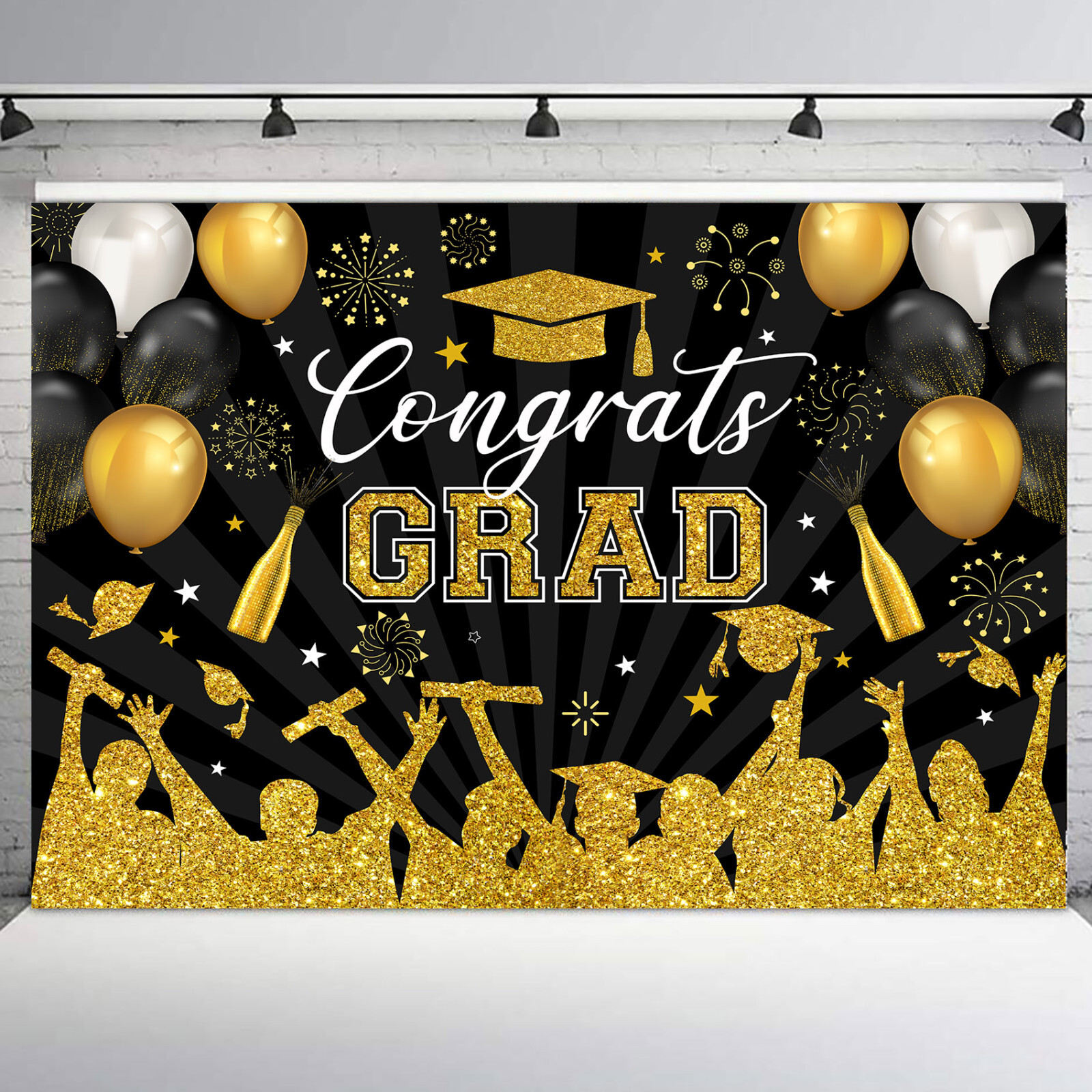 10x8ft Balloon Black and Gold 2024 Graduation Photo Background Studio Props