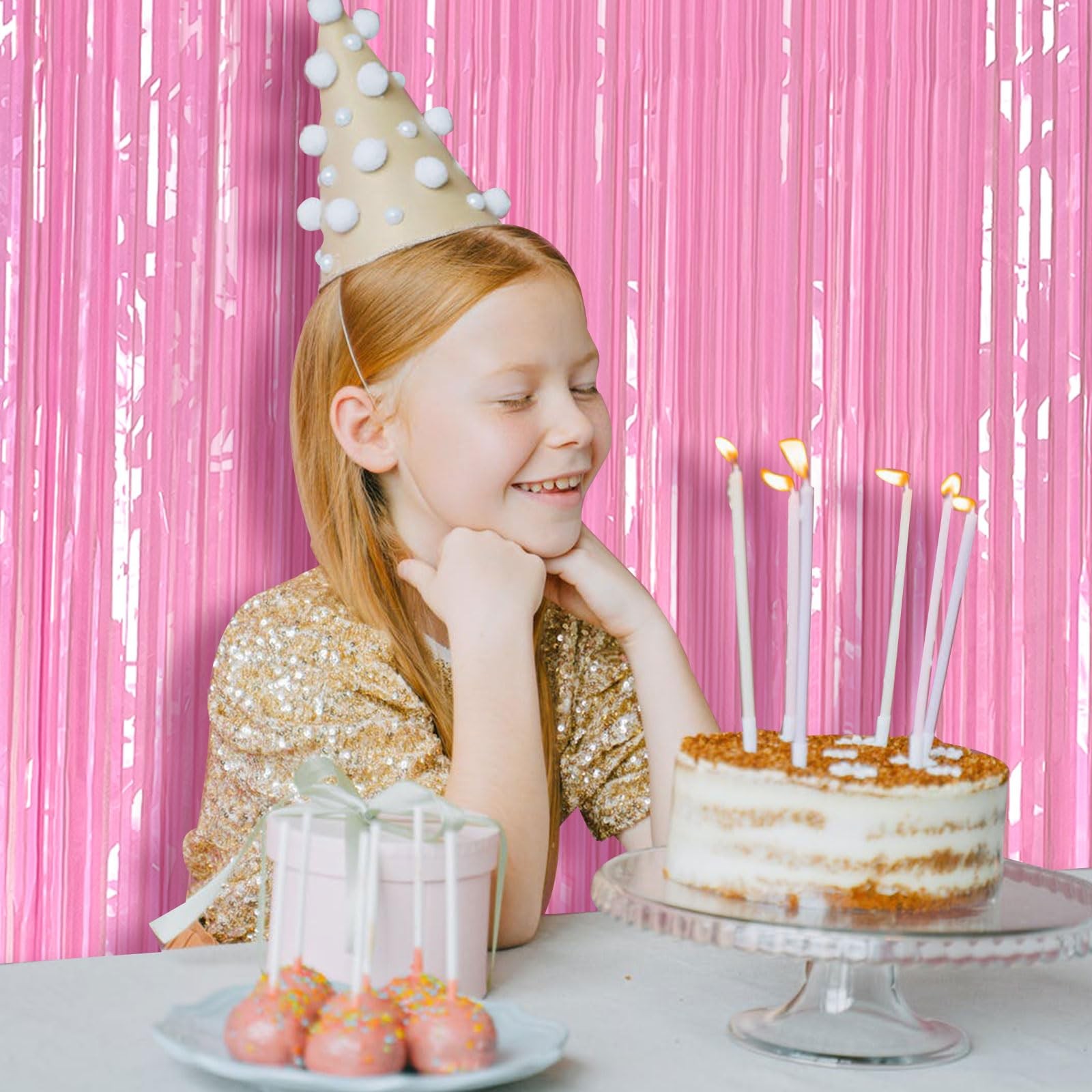Pastel Pink Party Streamers Foil Fringe Backdrop Curtains Tinsel Streamers Bi…