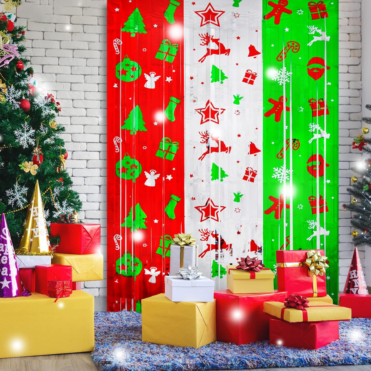 LOLStar Christmas Party Decoration – 4 Pack Christmas Themed Pattern Foil Fring