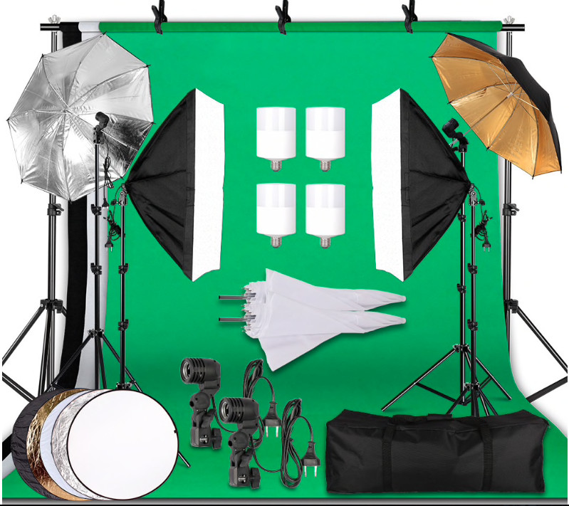 Photography Lighting Kit Including 2x2M Background Muslin Photo Studio Lighting
