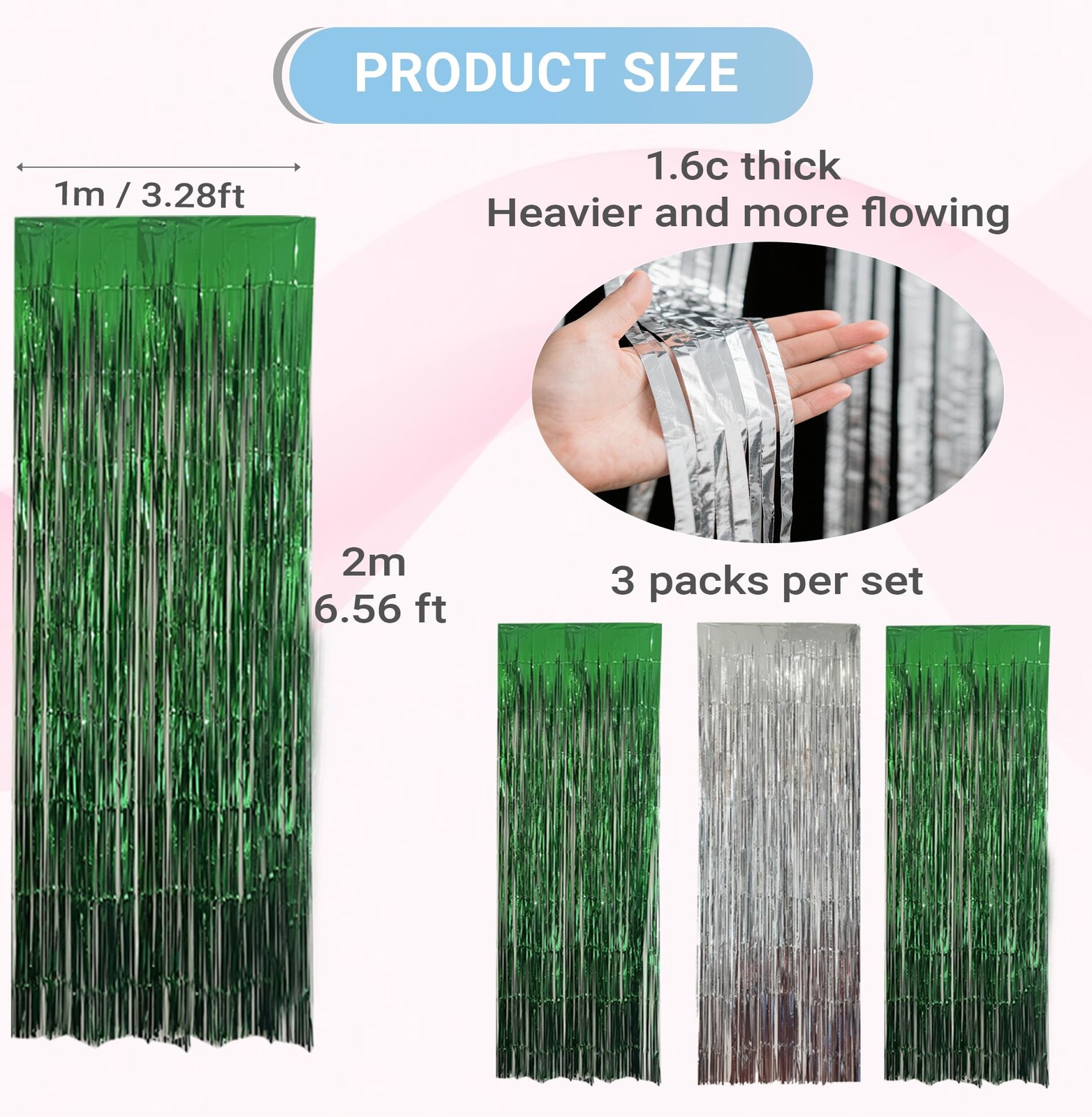 Black Silver Foil Fringe Curtains 3 PCS Tinsel Backdrop Graduation Party Decor