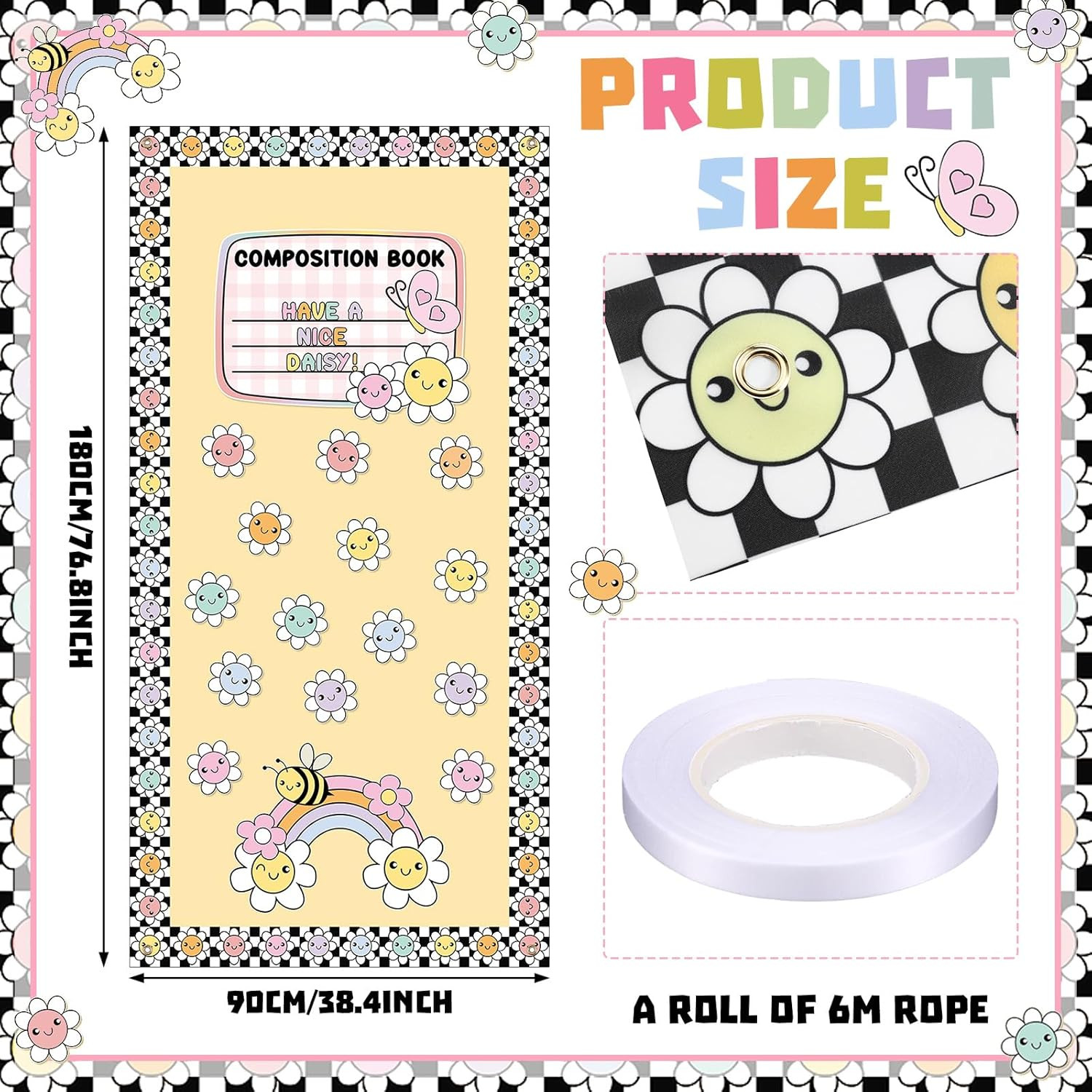 Pastel Petals Banner Door Decor Colorful Flowers Back to School Party Supplies P