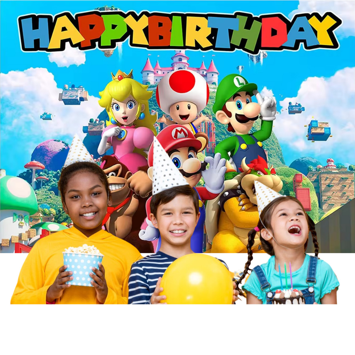 Mario and Luigi 3 x 5 Foot Happy Birthday Backdrop Photo Banner Decoration