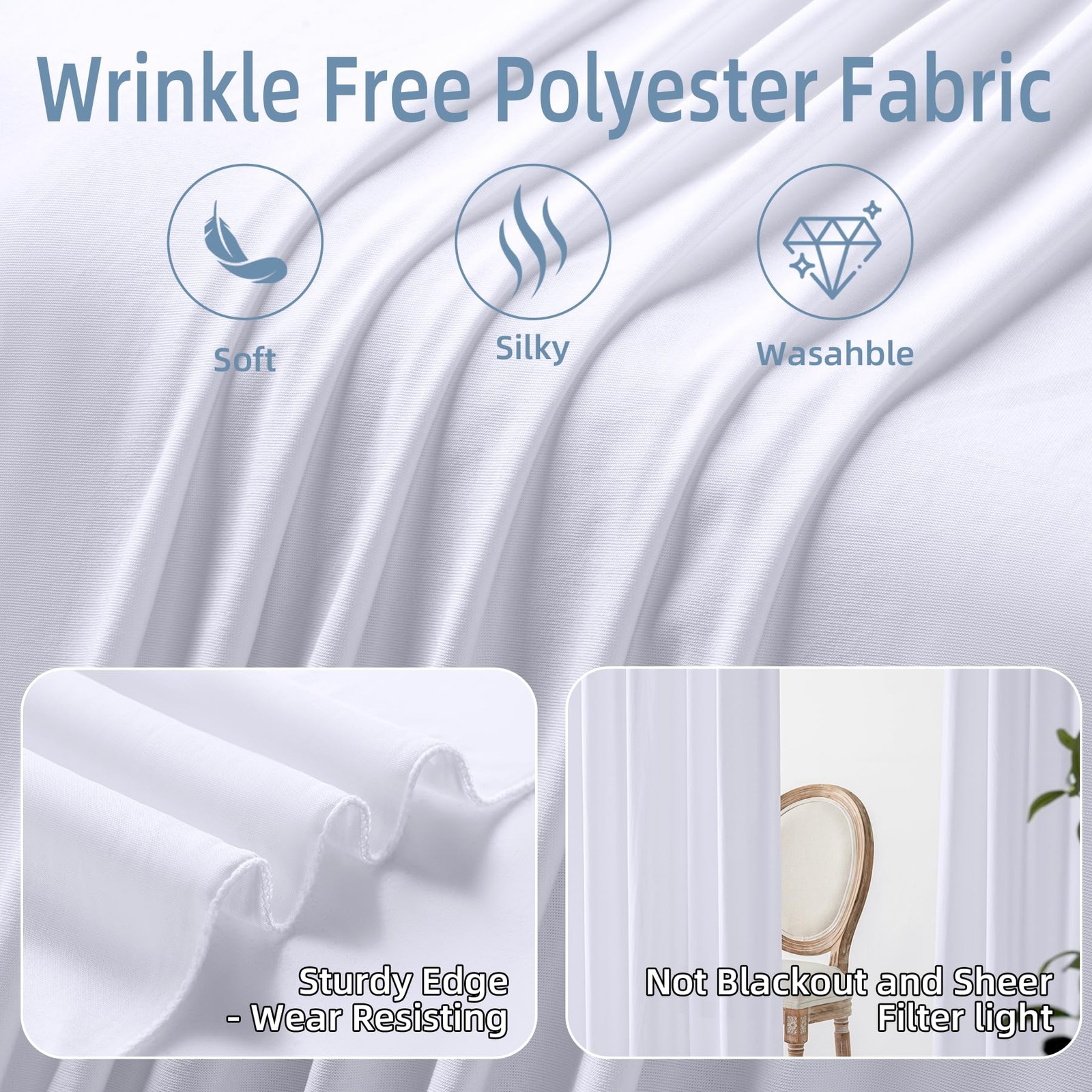 10x9ft White Backdrop Curtains 2 Panels Wrinkle Free Photo Drapes Cloth