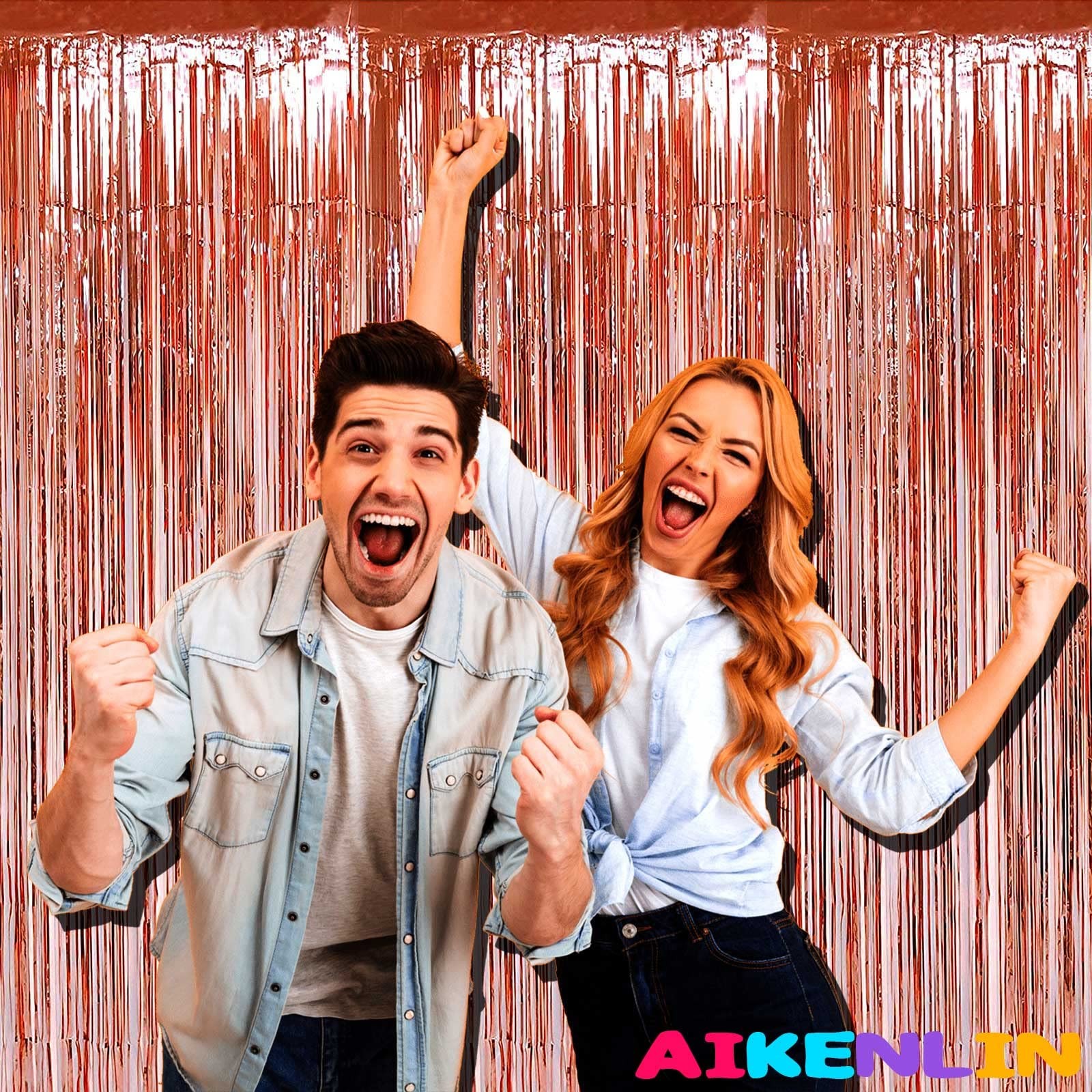 4 PCS 3.2×9.8 Ft Rose Gold Foil Fringe Curtain Backdrop Metallic Tinsel Party