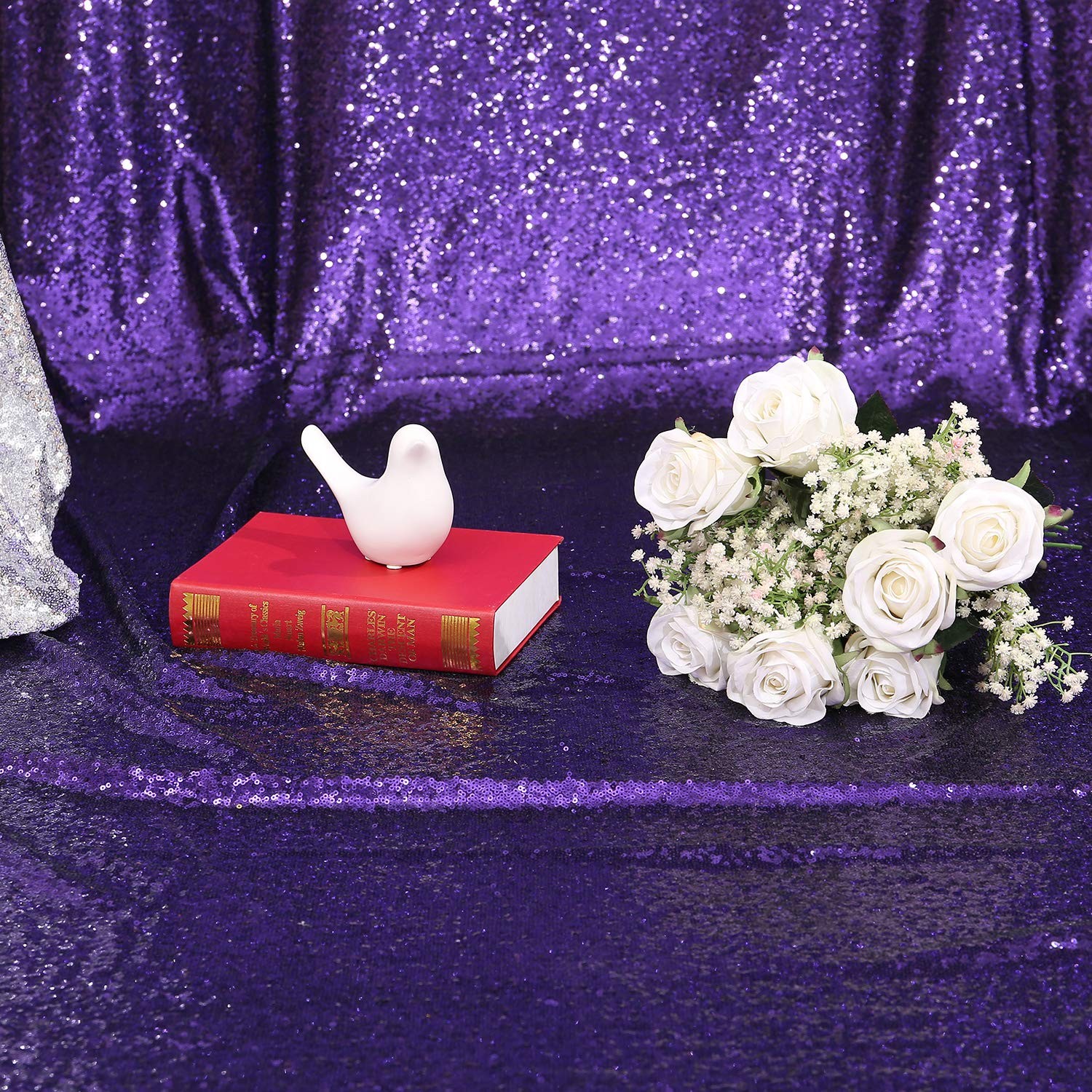 Poise3EHome 2Pcs 3Ft x 8Ft Purple Sequin Backdrop Curtain, Glitter Photograph…