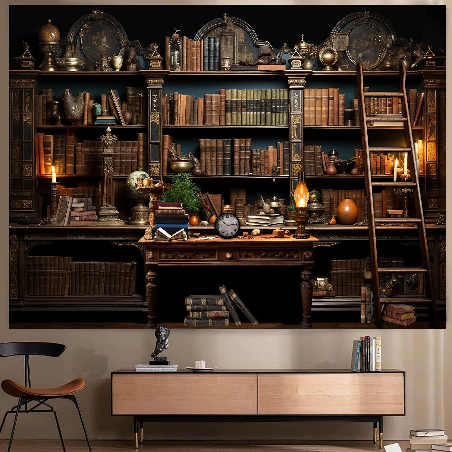 7X5FT Vintage Bookshelf Photography Backdrop Classical Study Room Medieval Books