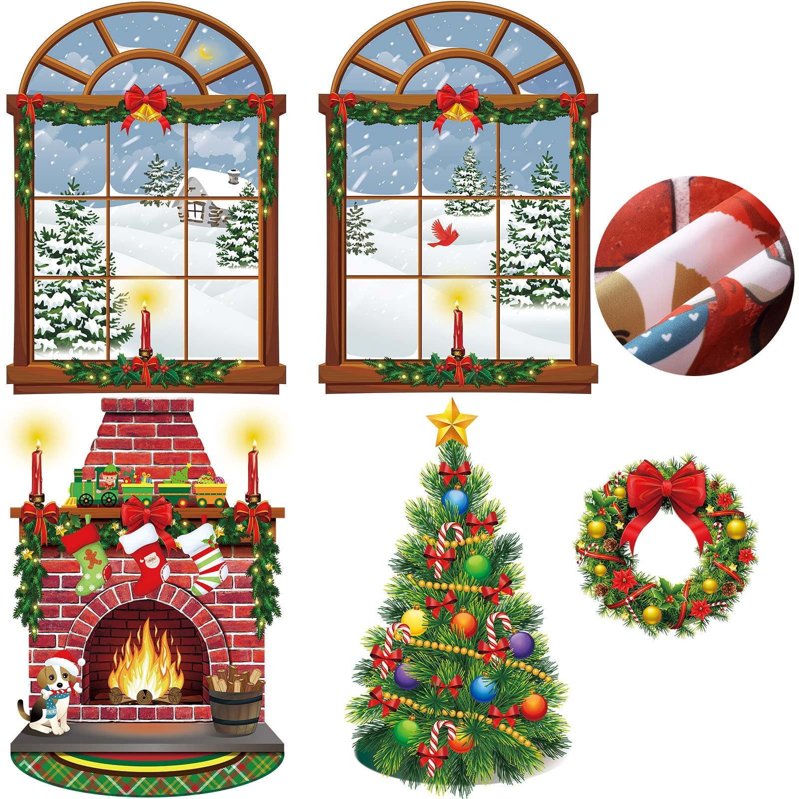 Christmas Wall Decor Fireplace Backdrop Window Winter Tree Background Cute