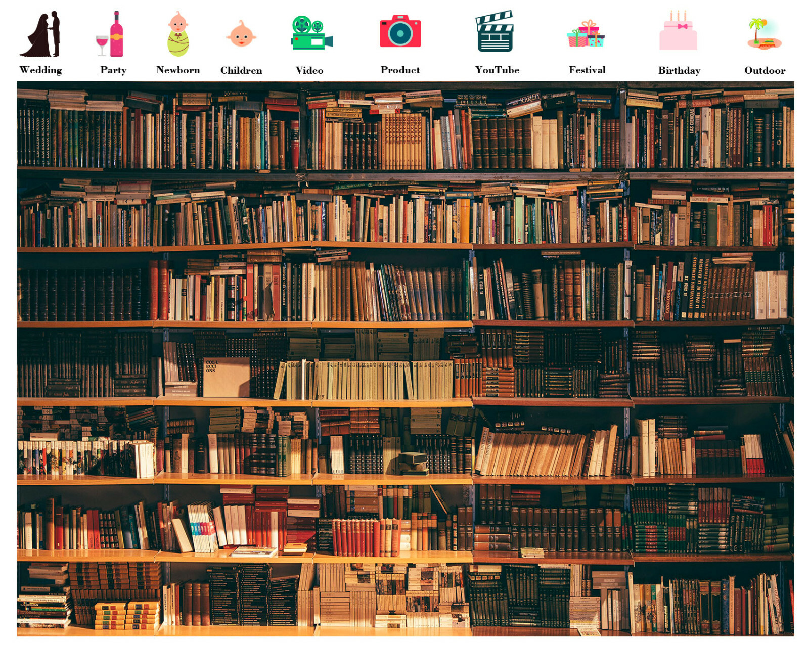 Wood Bookshelf Backdrop Library School Books Collection Background Studio Props